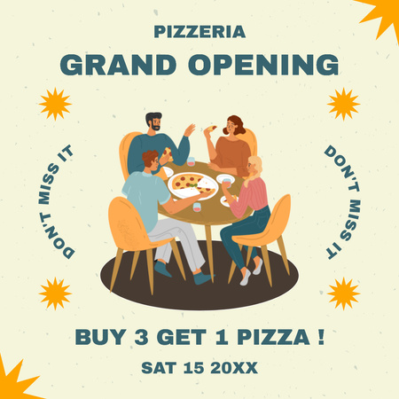 Ontwerpsjabloon van Instagram AD van Feestelijke opening van nieuwe pizzeria met promotie