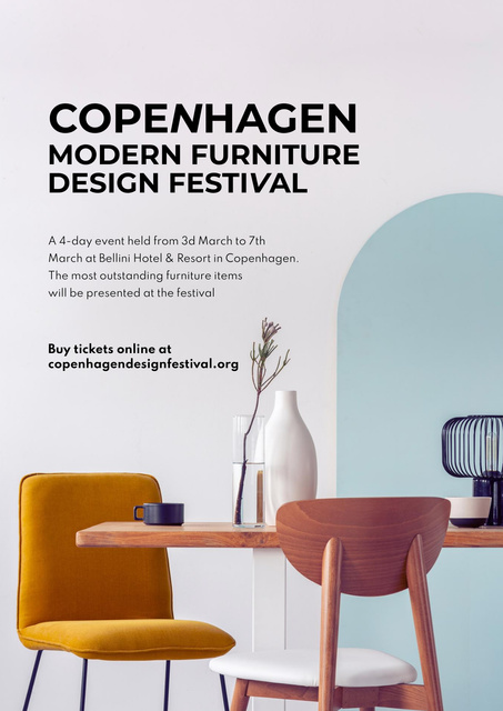 Interior Decoration Event Announcement with Stylish Chairs Poster Modelo de Design