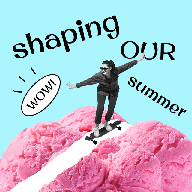 Girl riding Skateboard on Ice Cream Instagramデザインテンプレート