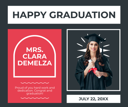 Plantilla de diseño de Feliz graduación con estudiante en vestido Facebook 