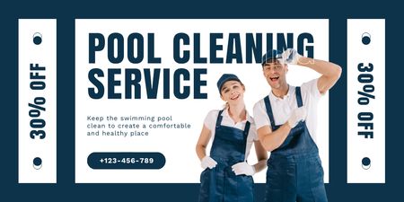 Designvorlage Pool Cleaning Services with Fun Workers für Twitter