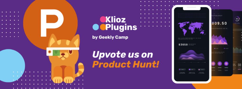 Product Hunt App with Stats on Screen Facebook cover – шаблон для дизайна