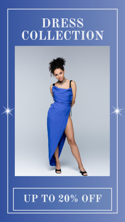 Designvorlage Frau im stilvollen blauen Kleid für Instagram Story