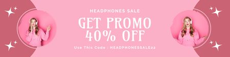 Offer of Headphones Sale with Young Woman Twitter Design Template