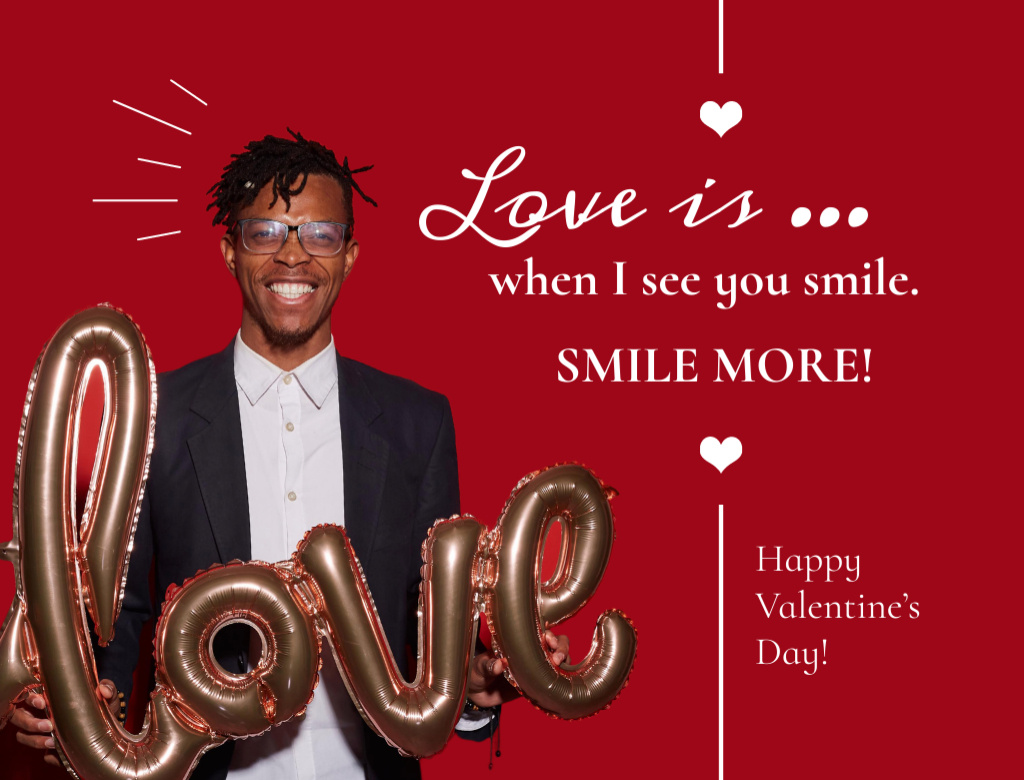 Plantilla de diseño de Valentine's Day Greeting with Handsome Smiling Man Postcard 4.2x5.5in 