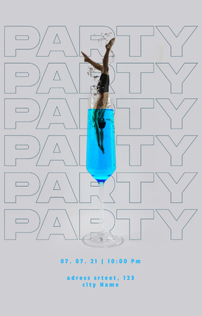 Party Announcement With Man Diving Into Cocktail Invitation 4.6x7.2inデザインテンプレート