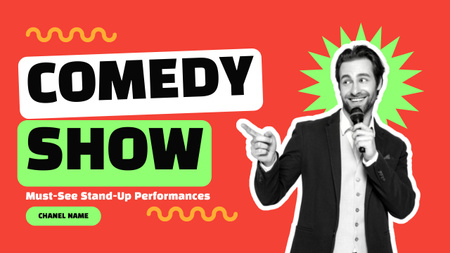 Stand-up Show Promo with Guy telling Jokes in Microphone Youtube Thumbnail Design Template