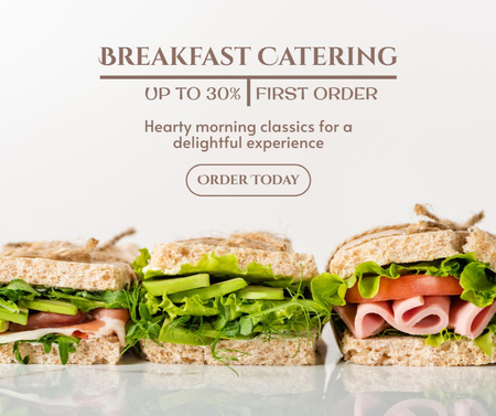 Plantilla de diseño de Gran descuento en el primer pedido de catering para el desayuno Facebook 