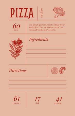 Pizza Cooking Steps with Ingredients Illustration Recipe Card Tasarım Şablonu