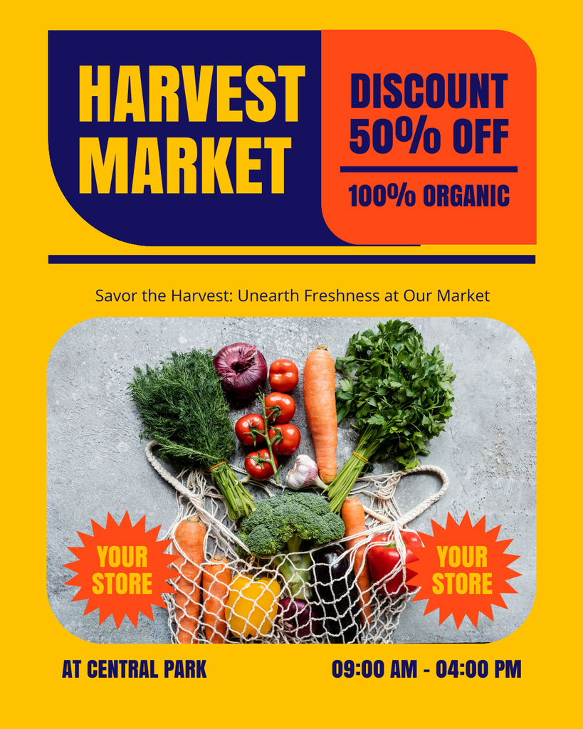 Plantilla de diseño de Discount on Fresh Harvest at Market on Yellow Instagram Post Vertical 
