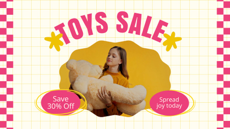 Discount Announcement with Cheerful Girl with Teddy Bear Full HD video Modelo de Design