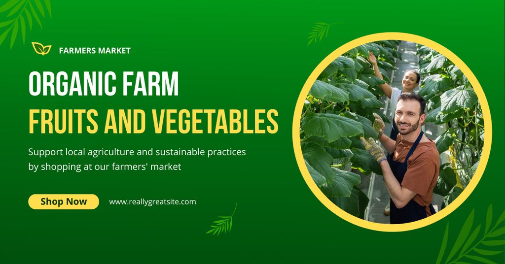 Ontwerpsjabloon van Facebook AD van Organic Fruits and Vegetables with Young Farmers