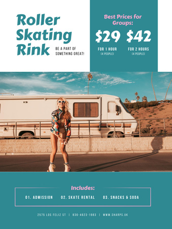 Designvorlage Roller Skating Rink Offer with Girl in Roller Skates für Poster US
