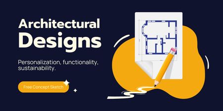 Architectural Blueprints And Designs With Free Concept Sketch Twitter Design Template