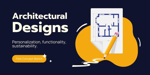 Template di design Architectural Blueprints And Designs With Free Concept Sketch Twitter