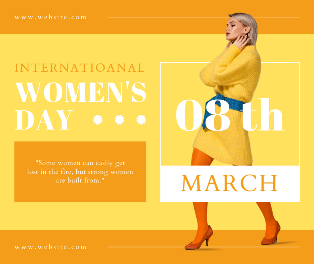Stylish Woman in Yellow Outfit on Women's Day Facebook Design Template