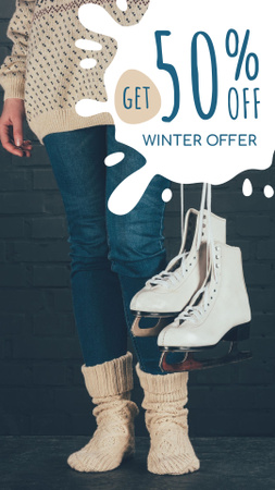 Winter Discount Offer with Skates Instagram Story Modelo de Design