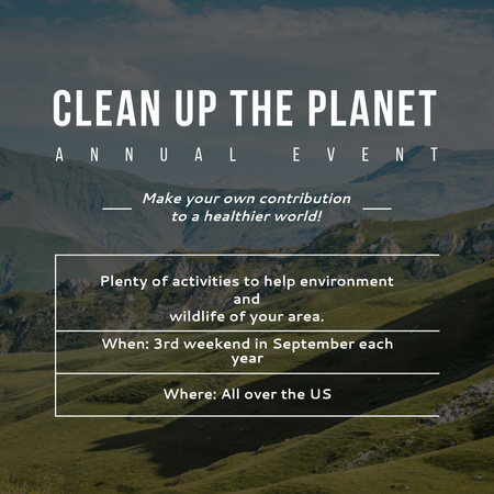 Designvorlage Planet Cleanup-Kampagne mit Ankündigung der Aktivitäten für Instagram