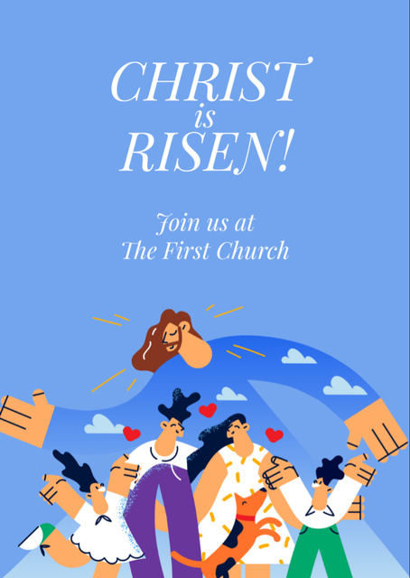 Modèle de visuel Easter Church Worship Announcement on Blue - Flyer A6