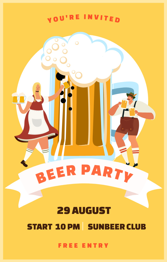 Beer Party Ad with Bavarians Invitation 4.6x7.2in Design Template