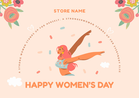 Χαιρετισμός για την ημέρα της γυναίκας με την όμορφη γυναίκα και τα λουλούδια Card Πρότυπο σχεδίασης