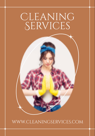 Cleaning Services Offer with Young Woman in Gloves Flyer A7 Šablona návrhu