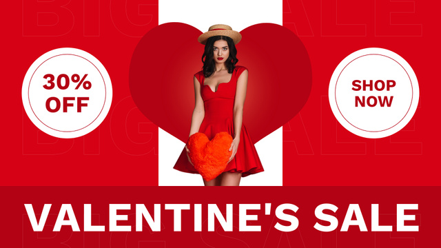 Valentine's Day Sale with Woman in Red Dress FB event cover Design Template