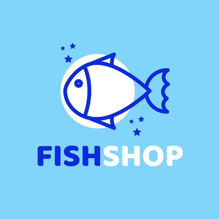 Fish Shop Ad in Blue Logo Design Template