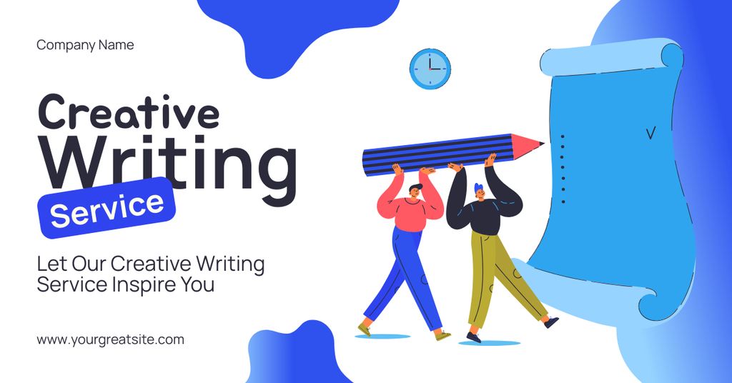 Creative Writing Service Offer With Illustration Facebook AD Modelo de Design