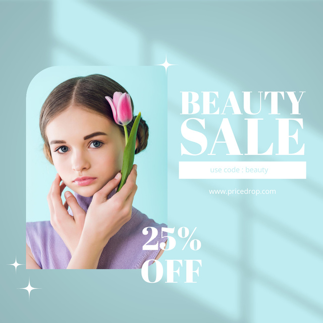 Beauty Sale on Blue Background Instagramデザインテンプレート