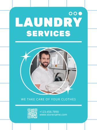 Offer for Laundry Services with Handsome Man Poster US Design Template