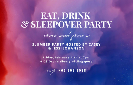 Sleepover Party with Tasty Food and Beverages Invitation 4.6x7.2in Horizontal Design Template
