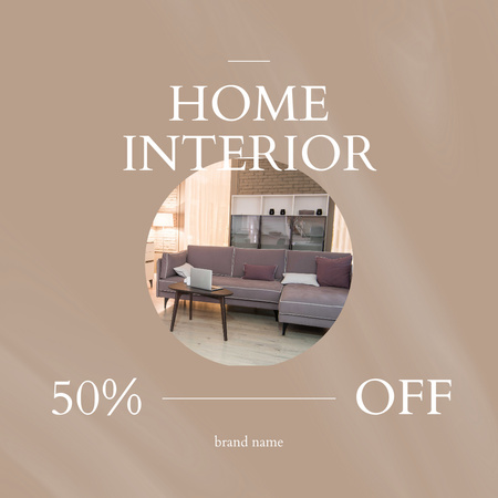 Discount on Home Interior Project Beige Instagram AD Design Template