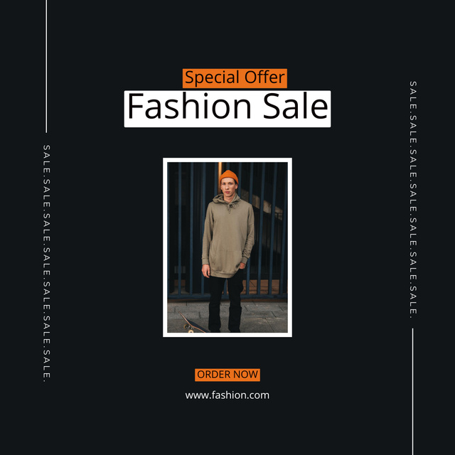 Fashion Ad with Stylish Guy in Hoodie Instagram Design Template