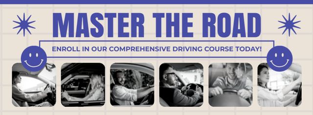 Ontwerpsjabloon van Facebook cover van Comprehensive Driving School Enrollment Ad