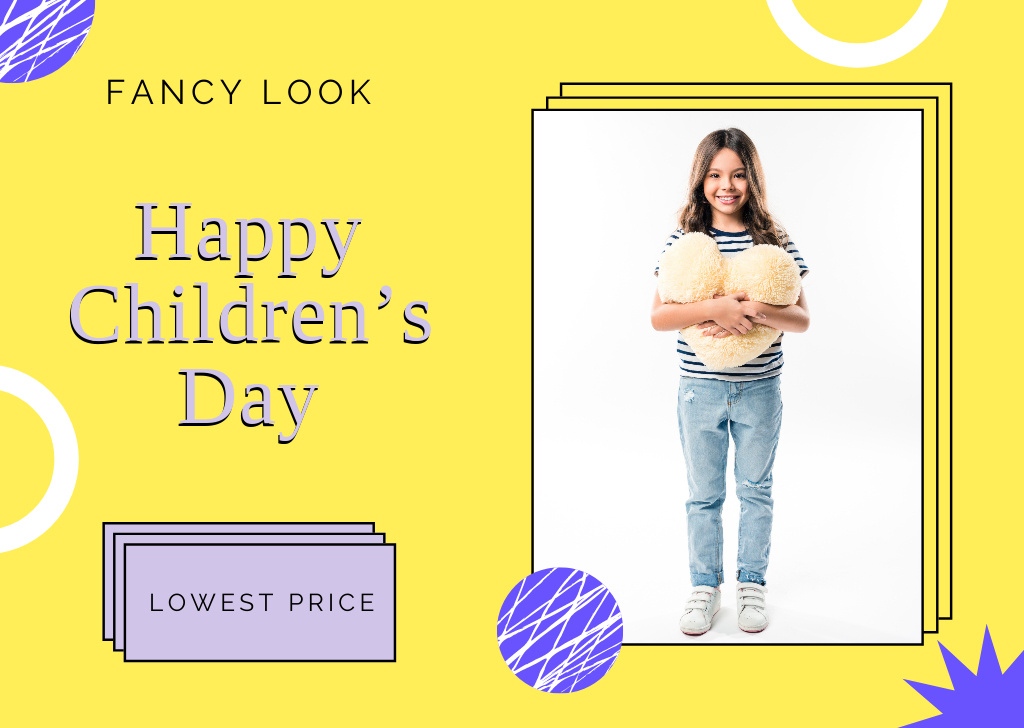 Children's Day with Cute Girl with Heart Card Design Template