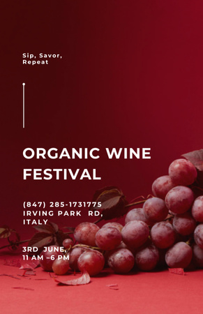 Organic Wine Tasting Festival Announcement with Grape Invitation 5.5x8.5in Design Template