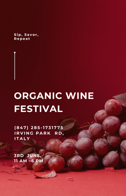 Designvorlage Organic Wine Tasting Festival Announcement with Grape für Invitation 5.5x8.5in