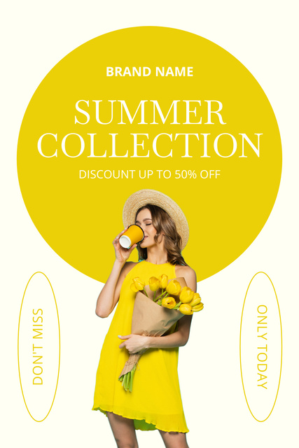Summer Fashion Collection Ad on Yellow Pinterest Tasarım Şablonu