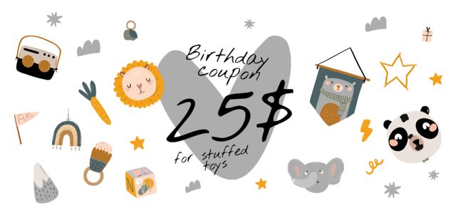 Birthday Offer with Cute Toys in Pastel Coupon Din Largeデザインテンプレート