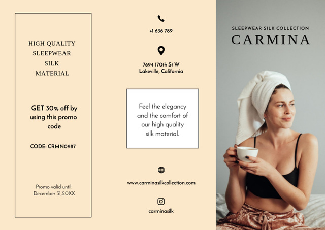 Premium Silk Sleepwear Collection Promotion Brochure – шаблон для дизайна