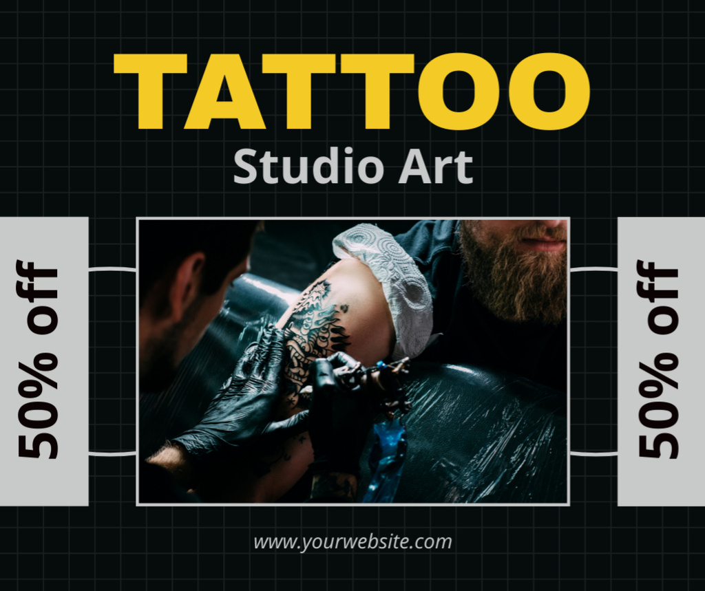 Designvorlage Creative Tattoo Studio Art Offer With Discount für Facebook