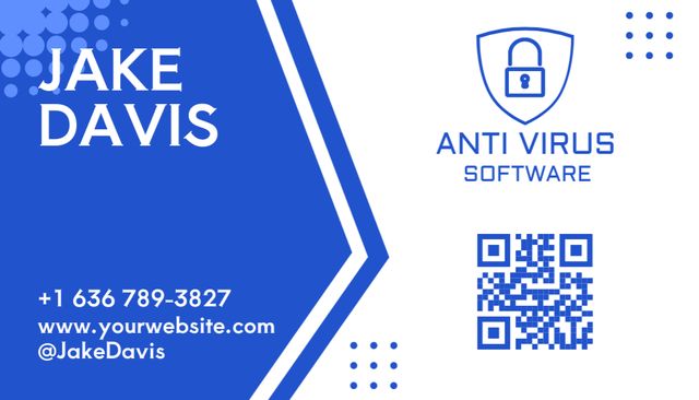 Antivirus Software Ad on Blue Business Card US Πρότυπο σχεδίασης