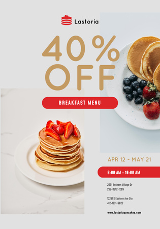 Platilla de diseño Cafe Menu Offer with Stack of Pancakes with Strawberries Poster 28x40in