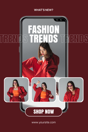 Ontwerpsjabloon van Pinterest van Modetrends collage op rood