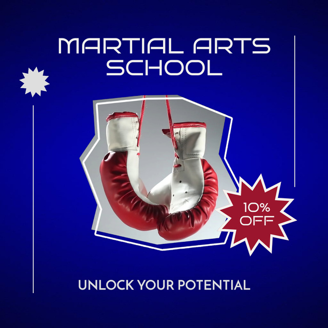 Martial Arts School Ad with Boxing Gloves Animated Post Tasarım Şablonu