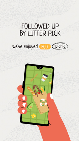 Template di design nessun concetto di rifiuti con generi alimentari in eco bag Instagram Story