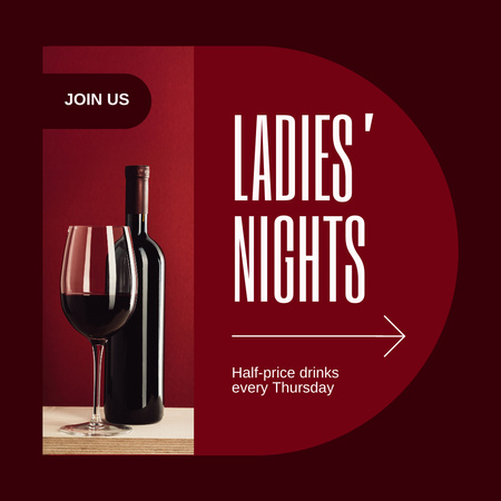 Пропозиція червоного вина на Lady's Night Instagram AD – шаблон для дизайну
