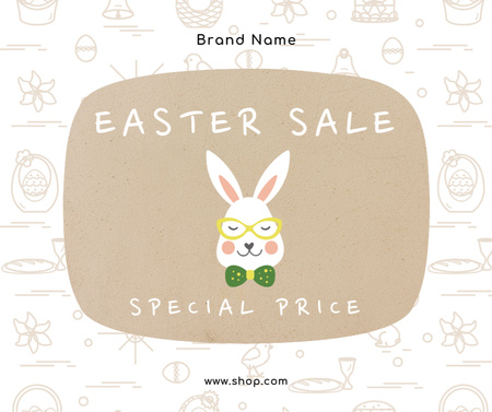 Template di design Annuncio di vendita di Pasqua con coniglio carino con farfallino Facebook