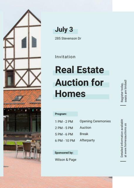 Modern house facade for Real estate auction Invitation Design Template